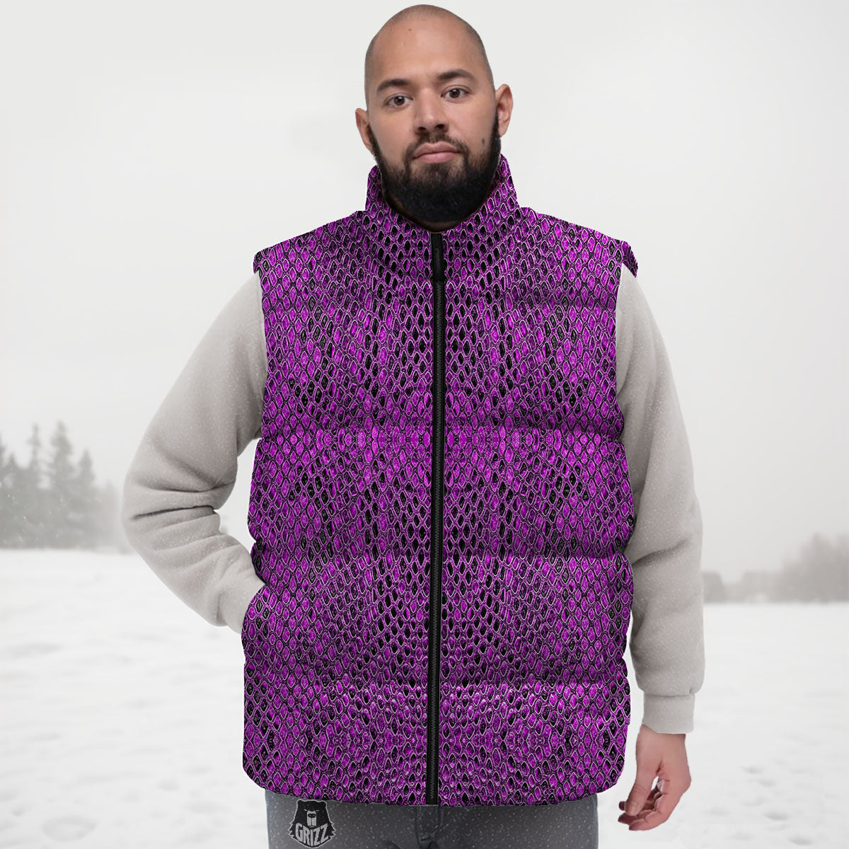 Snakeskin Purple Print Pattern Down Vest