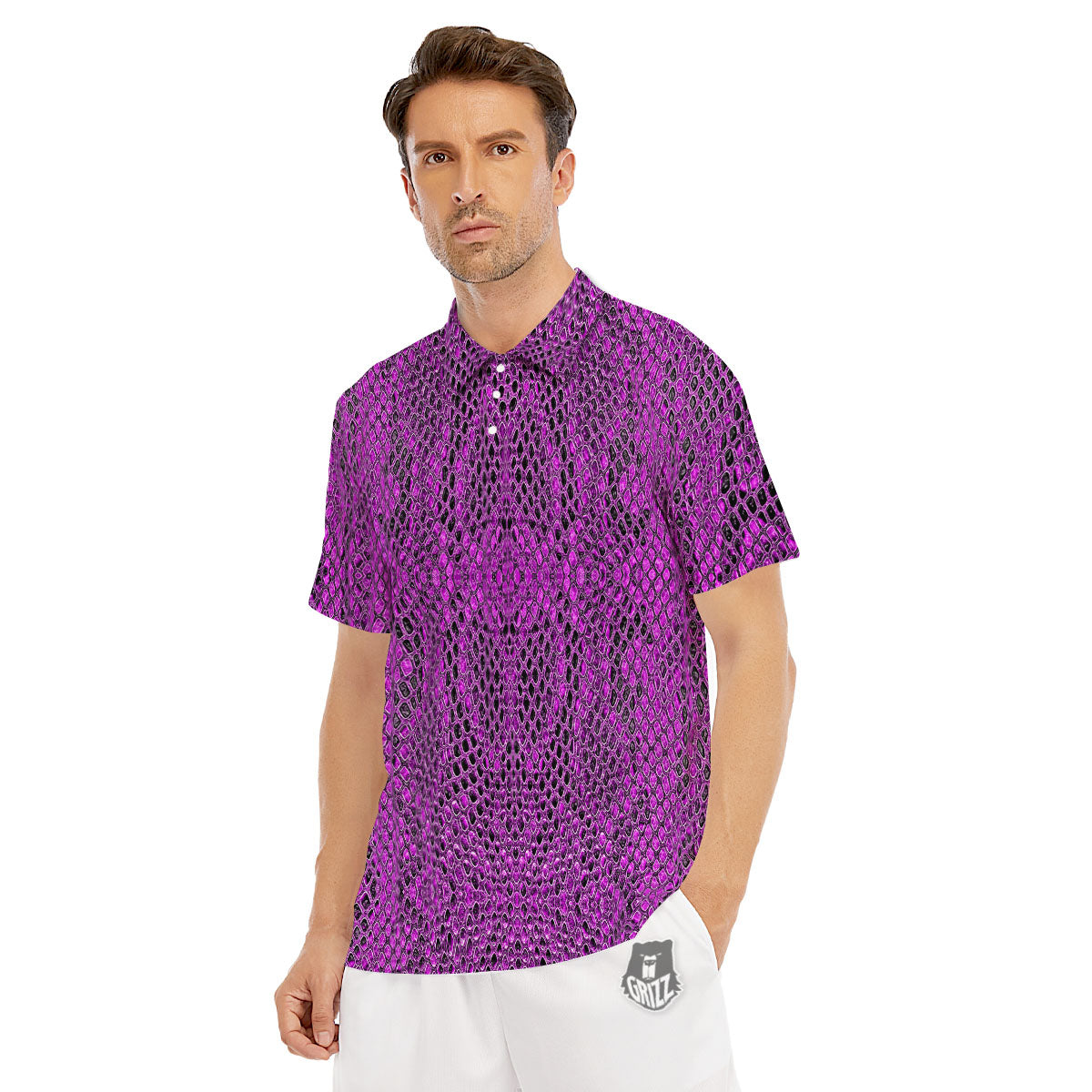 Snakeskin Purple Print Pattern Men's Golf Shirts-grizzshop