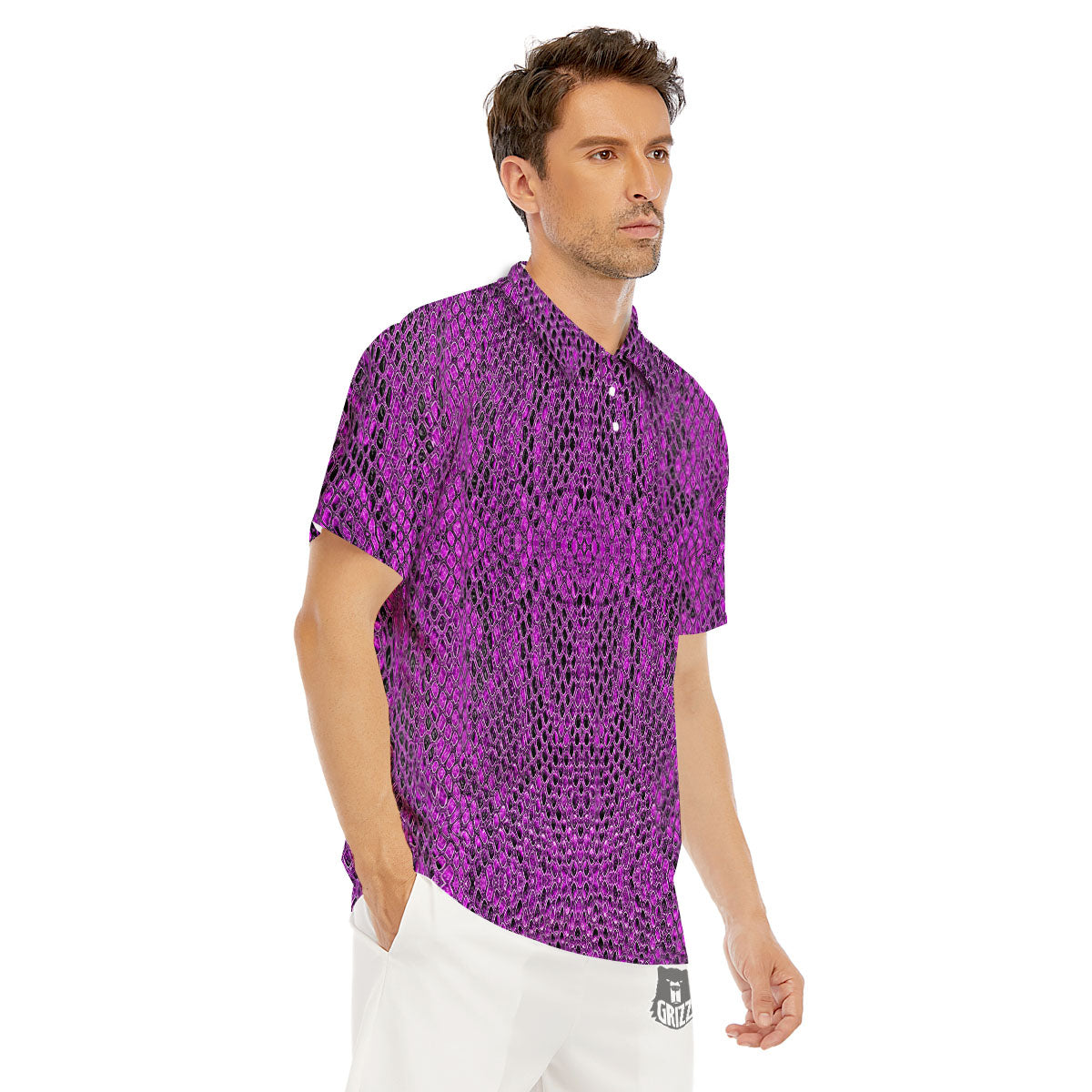 Snakeskin Purple Print Pattern Men's Golf Shirts-grizzshop