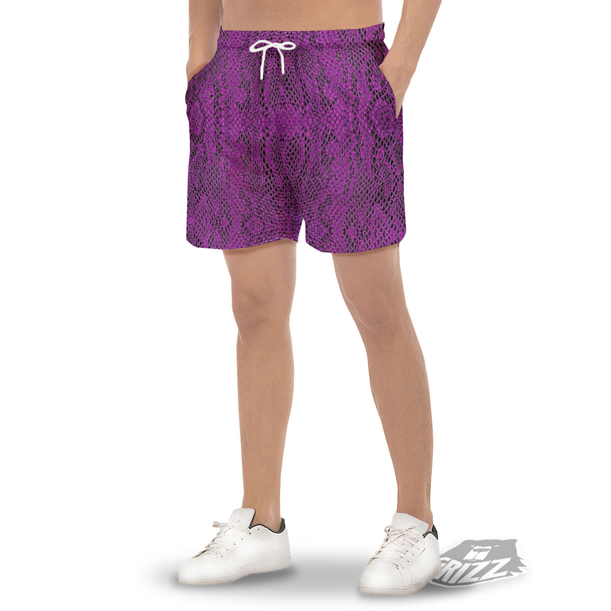 Snakeskin Purple Print Pattern Men's Gym Shorts-grizzshop