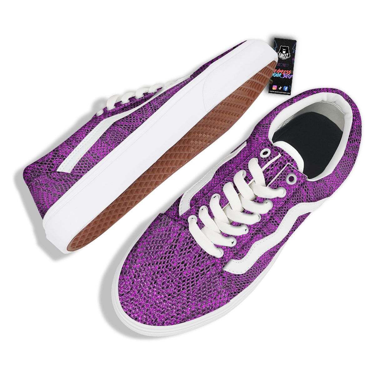 Snakeskin Purple Print Pattern Skate Shoes-grizzshop