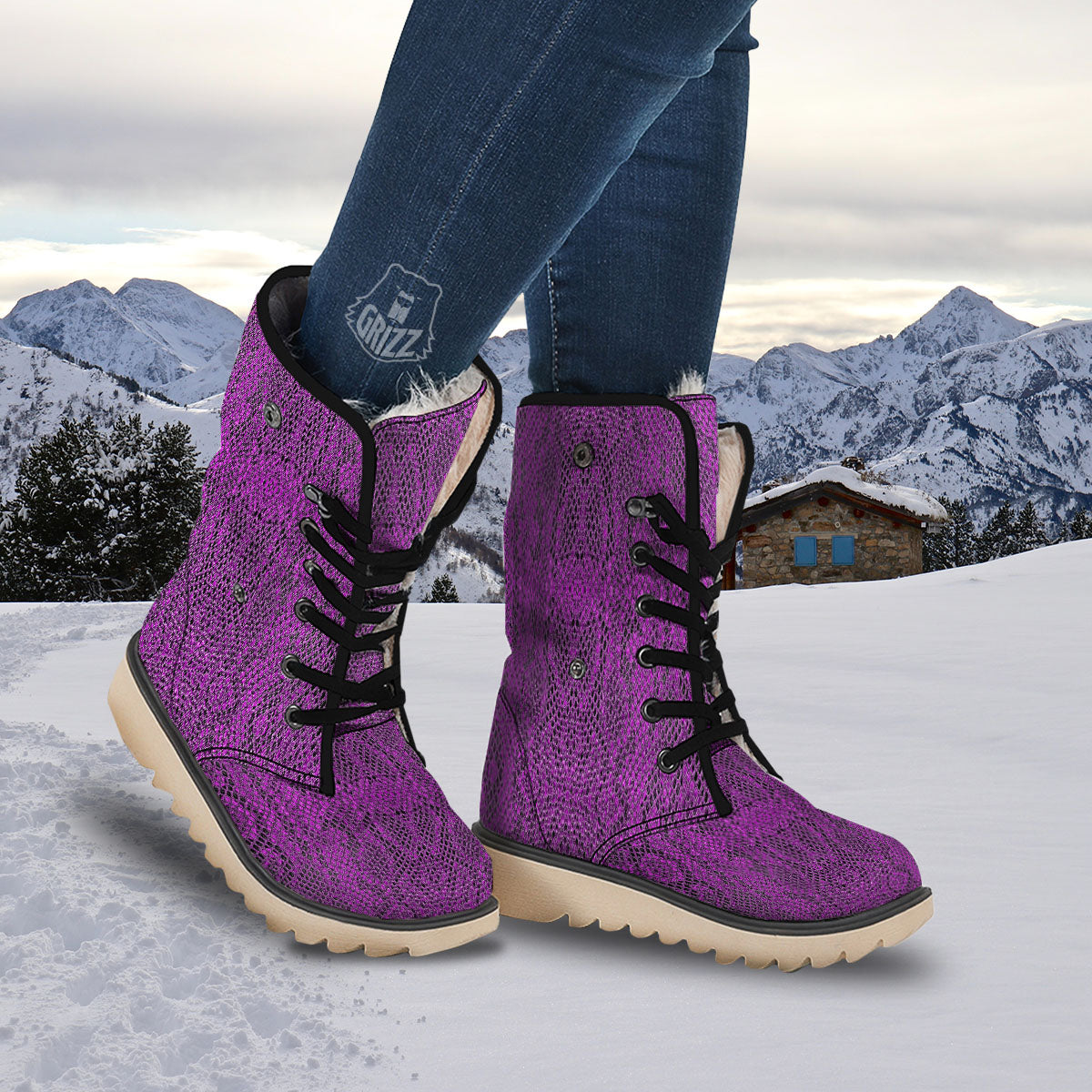 Snakeskin Purple Print Pattern Snow Boots-grizzshop