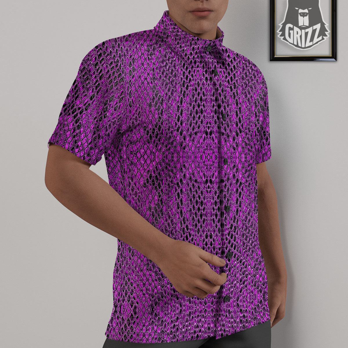 Snakeskin Purple Print Pattern Untucked Shirts-grizzshop