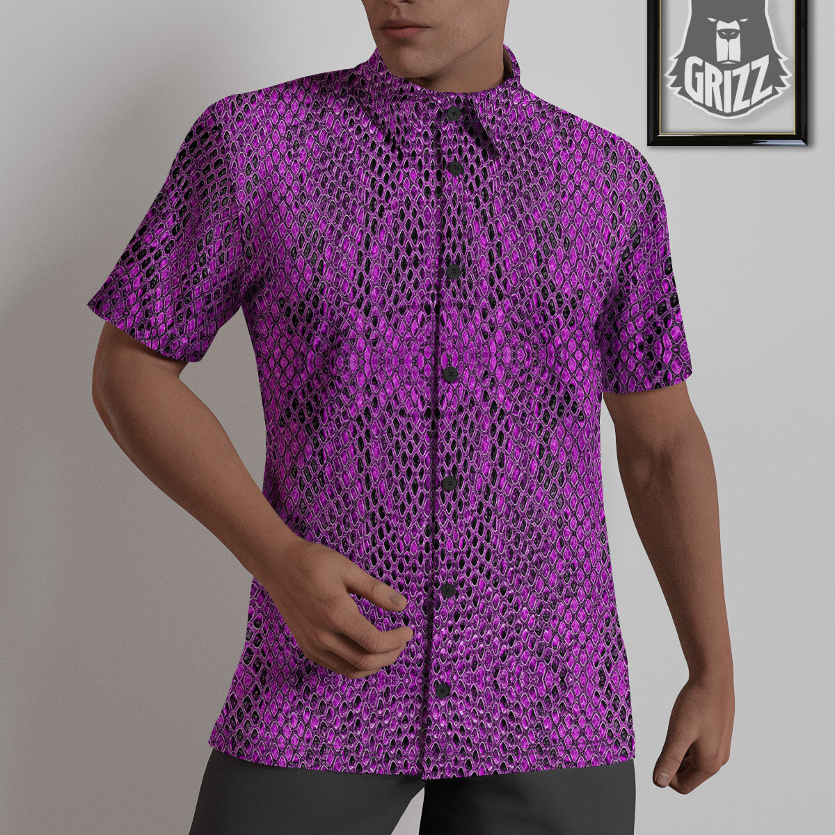 Snakeskin Purple Print Pattern Untucked Shirts-grizzshop