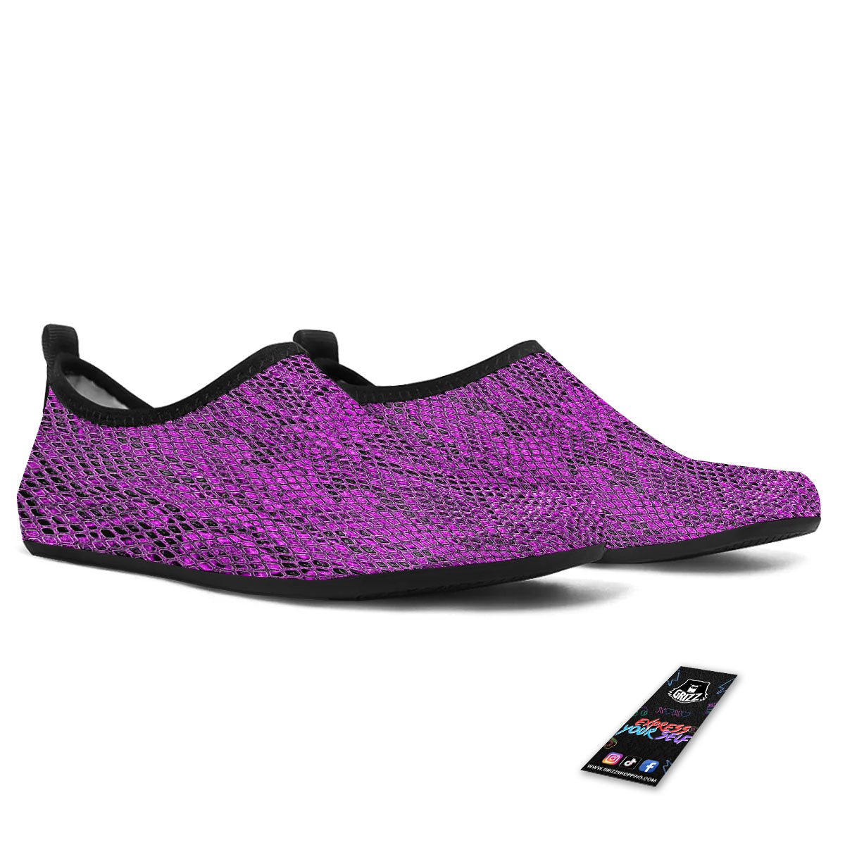Snakeskin Purple Print Pattern Water Shoes-grizzshop