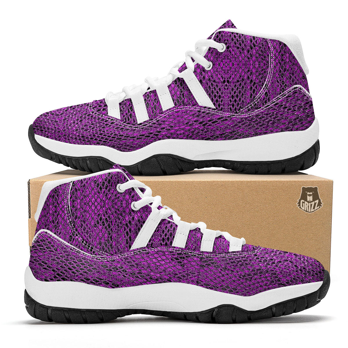 Snakeskin Purple Print Pattern White Bball Shoes-grizzshop