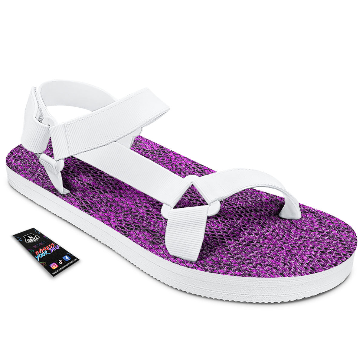 Snakeskin Purple Print Pattern White Open Toe Sandals-grizzshop
