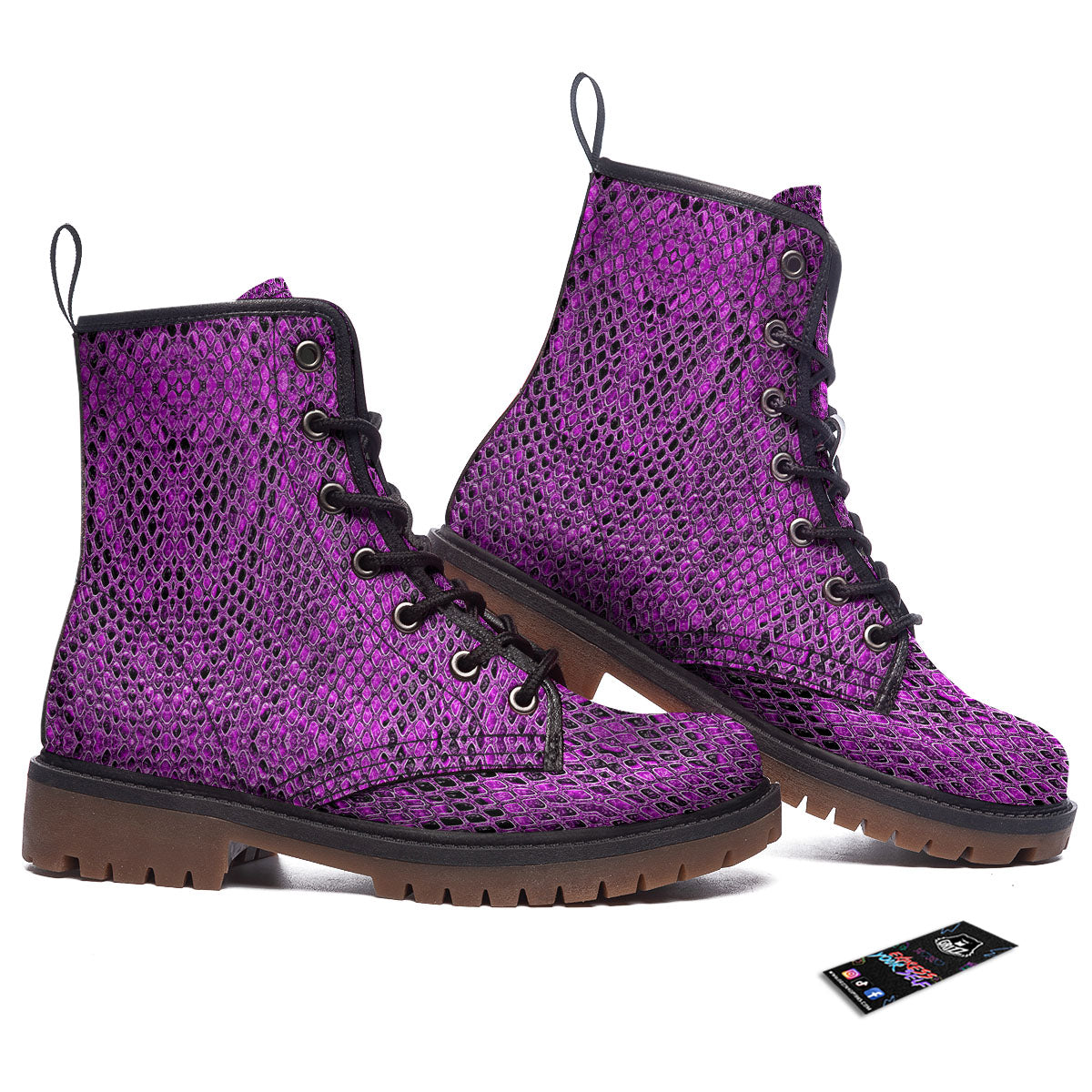Snakeskin Purple Print Pattern Work Boots-grizzshop
