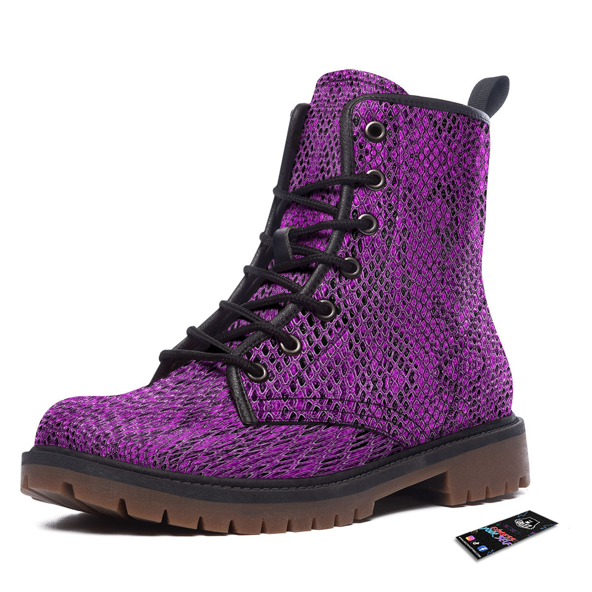 Snakeskin Purple Print Pattern Work Boots-grizzshop