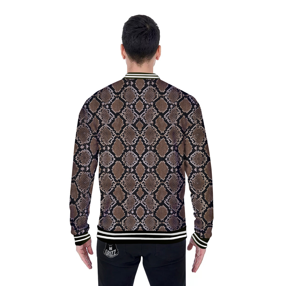 Snakeskin Python Brown Print Baseball Jacket-grizzshop