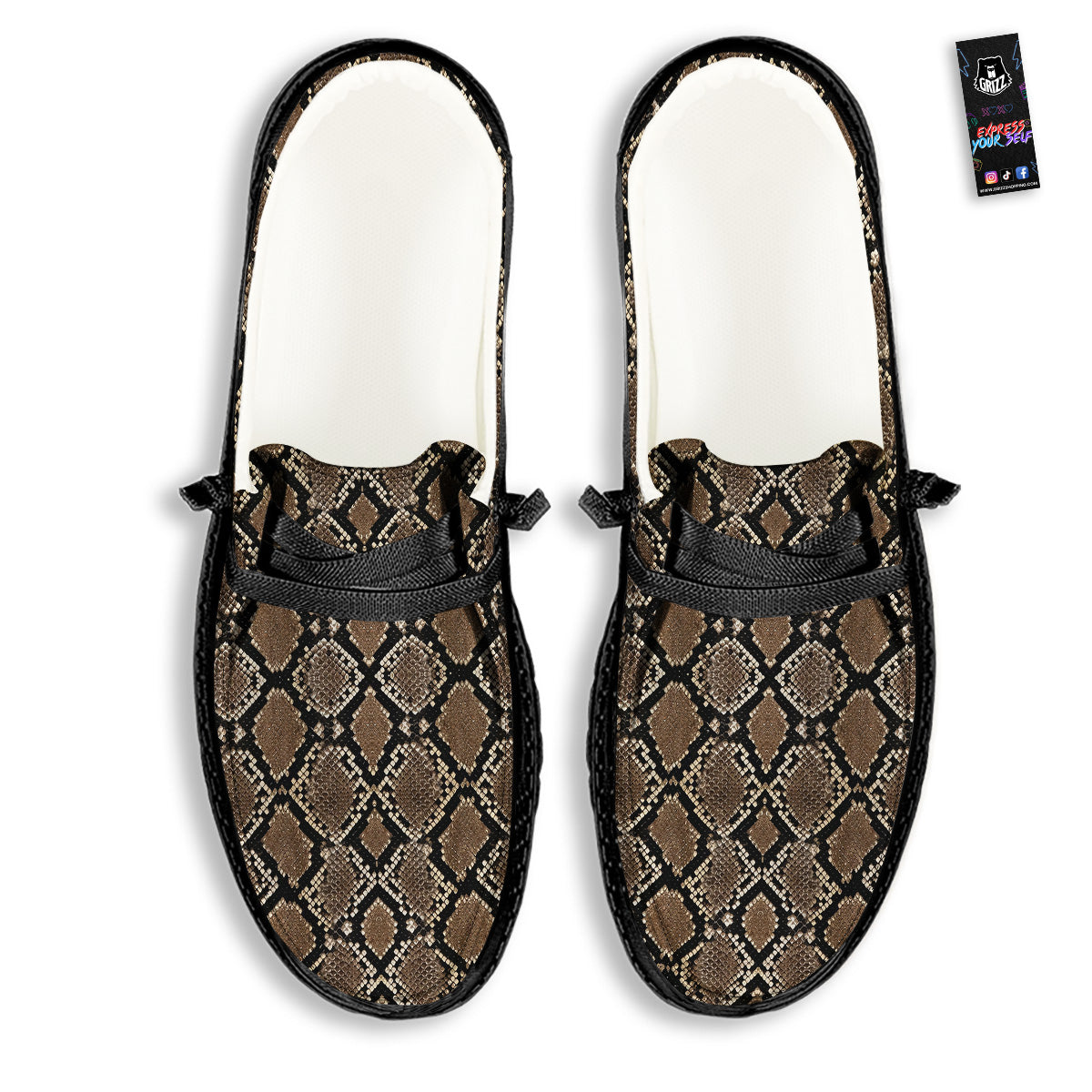Snakeskin Python Brown Print Black Loafers-grizzshop