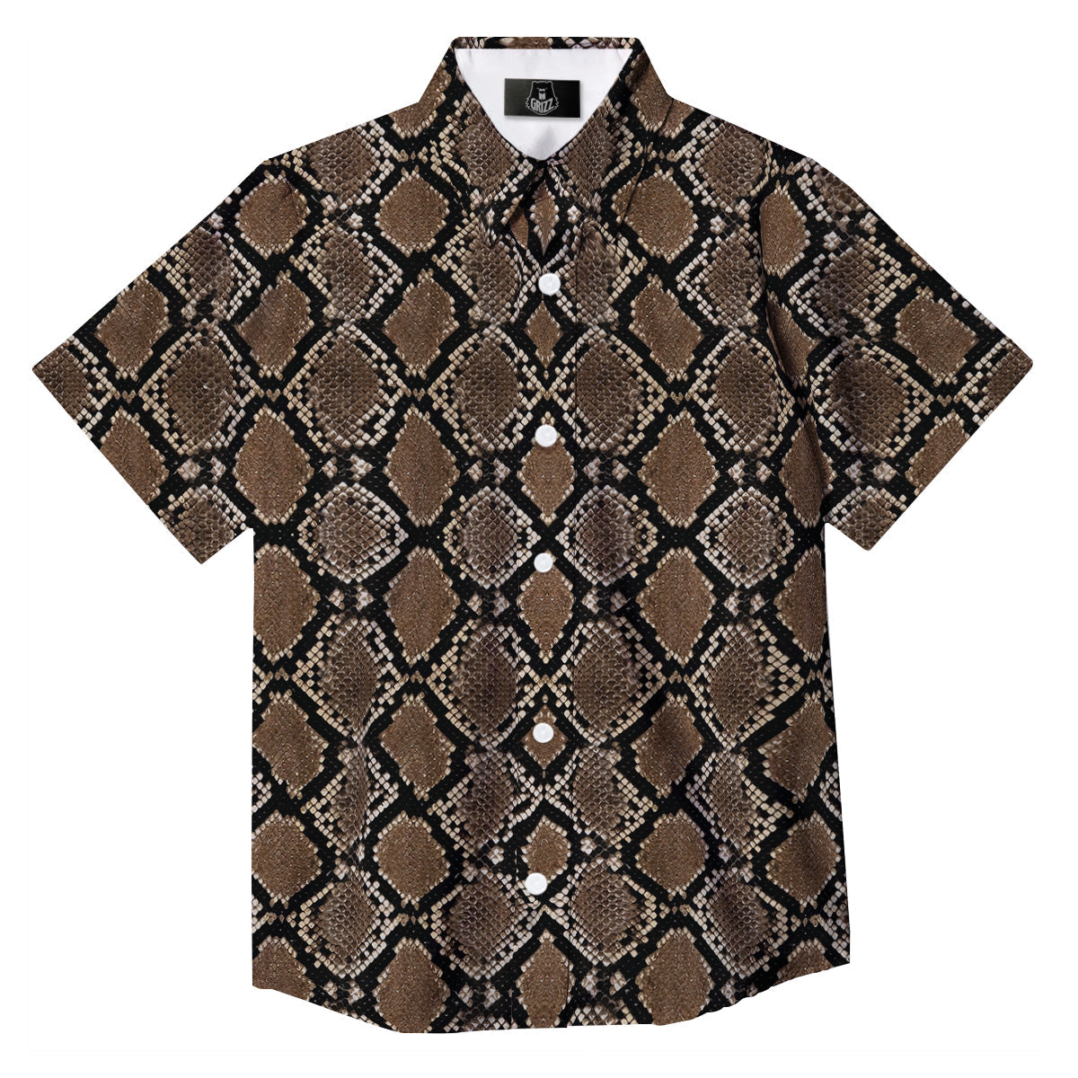 Snakeskin Python Brown Print Button Up Shirt-grizzshop