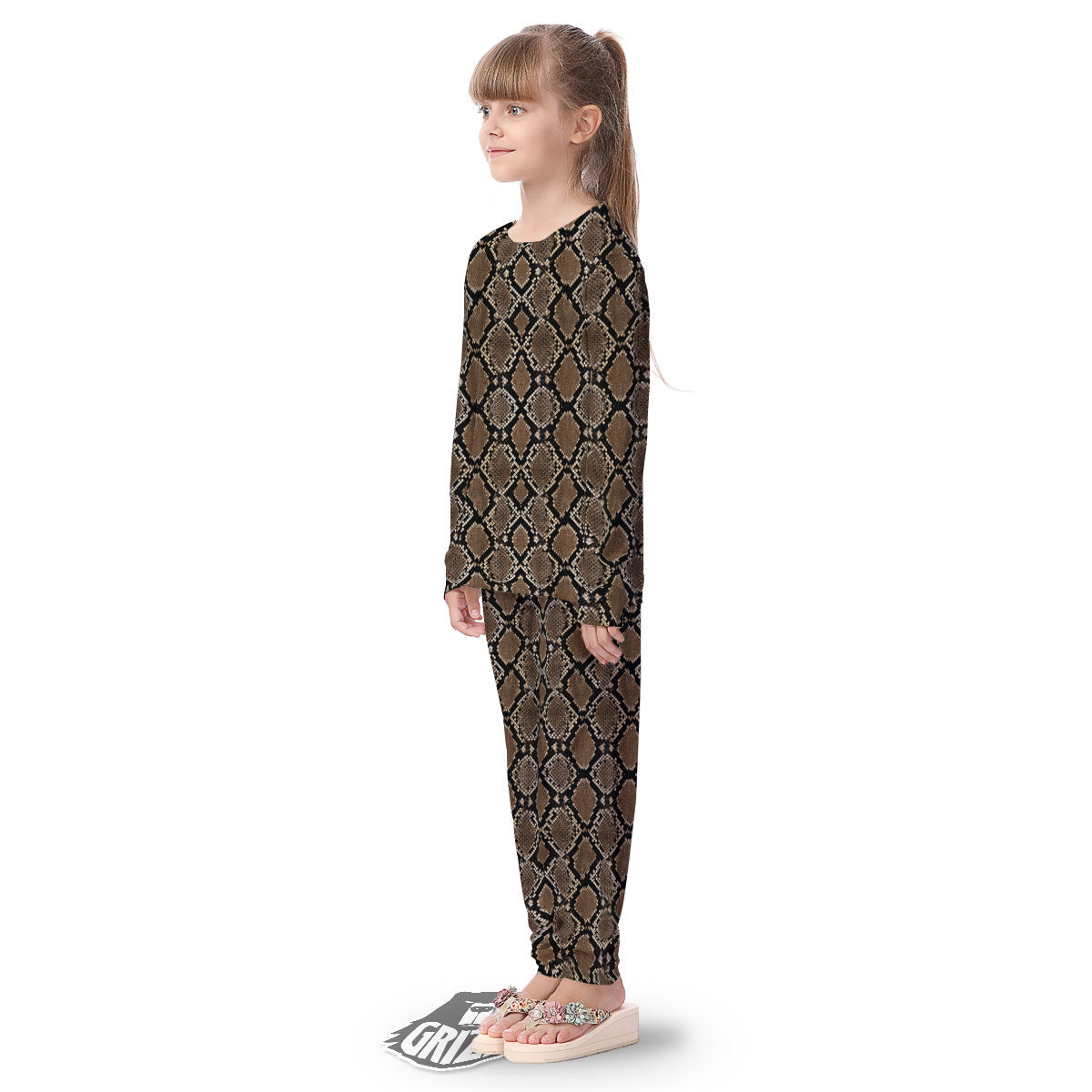 Snakeskin Python Brown Print Kid's Pajamas-grizzshop