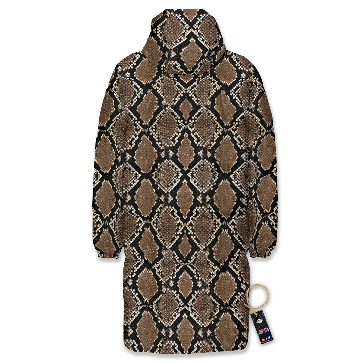 Snakeskin Python Brown Print Long Down Jacket-grizzshop
