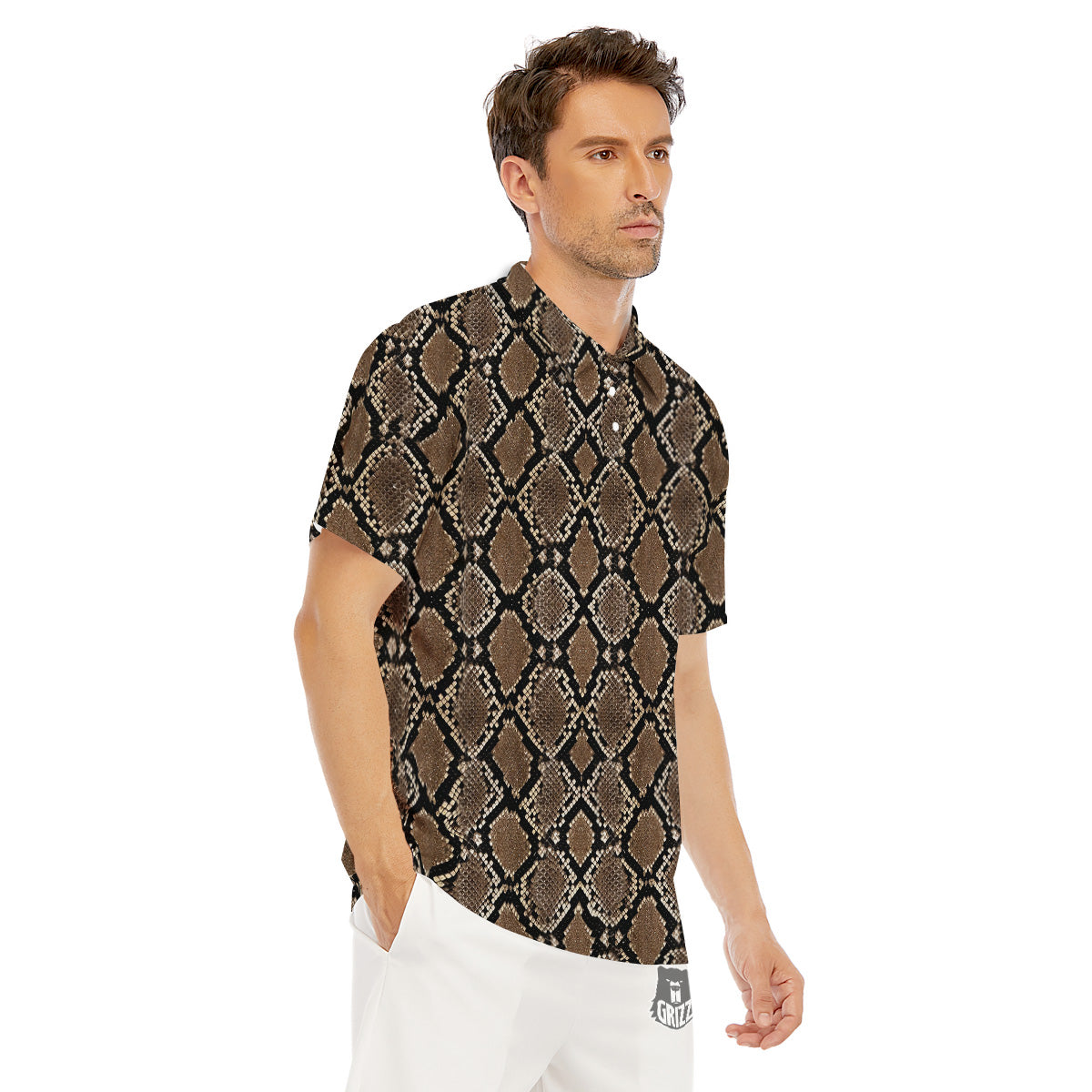 Snakeskin Python Brown Print Men's Golf Shirts-grizzshop