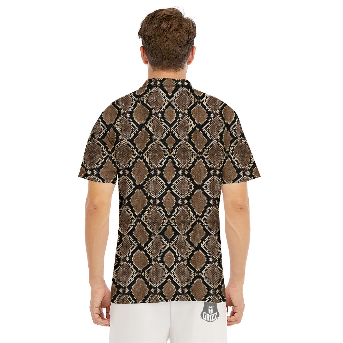 Snakeskin Python Brown Print Men's Golf Shirts-grizzshop