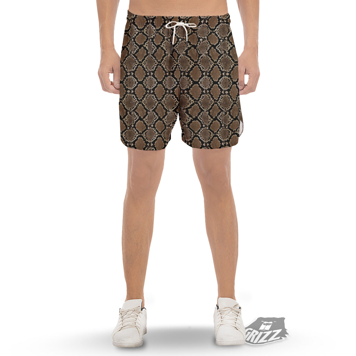 Snakeskin Python Brown Print Men's Gym Shorts-grizzshop