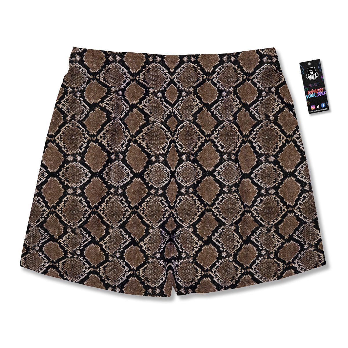 Snakeskin Python Brown Print Men's Running Shorts-grizzshop