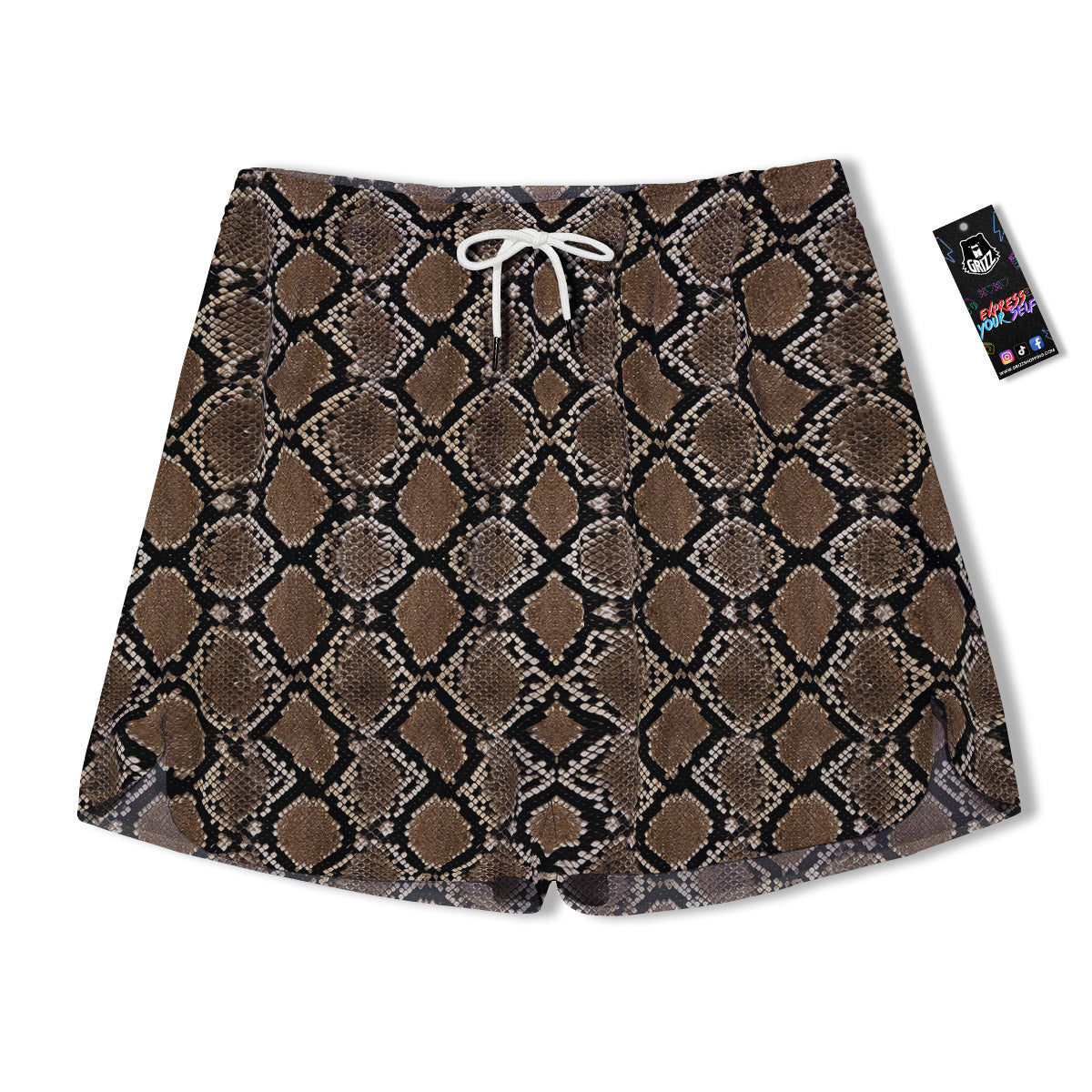 Snakeskin Python Brown Print Men's Running Shorts-grizzshop