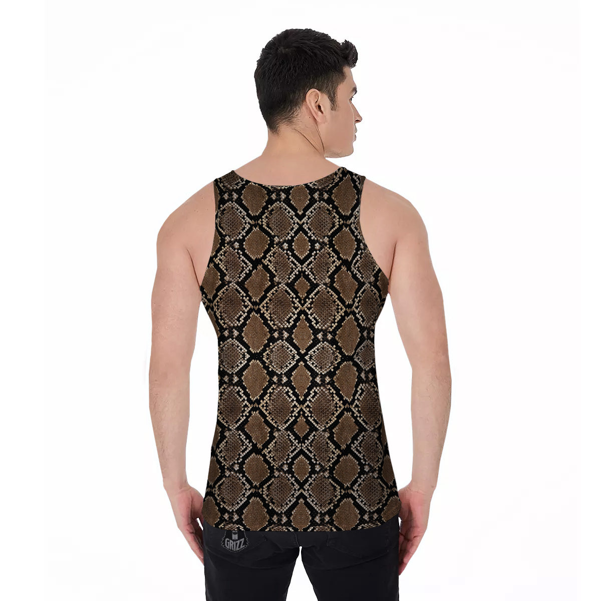 Snakeskin Python Brown Print Men's Tank Top-grizzshop