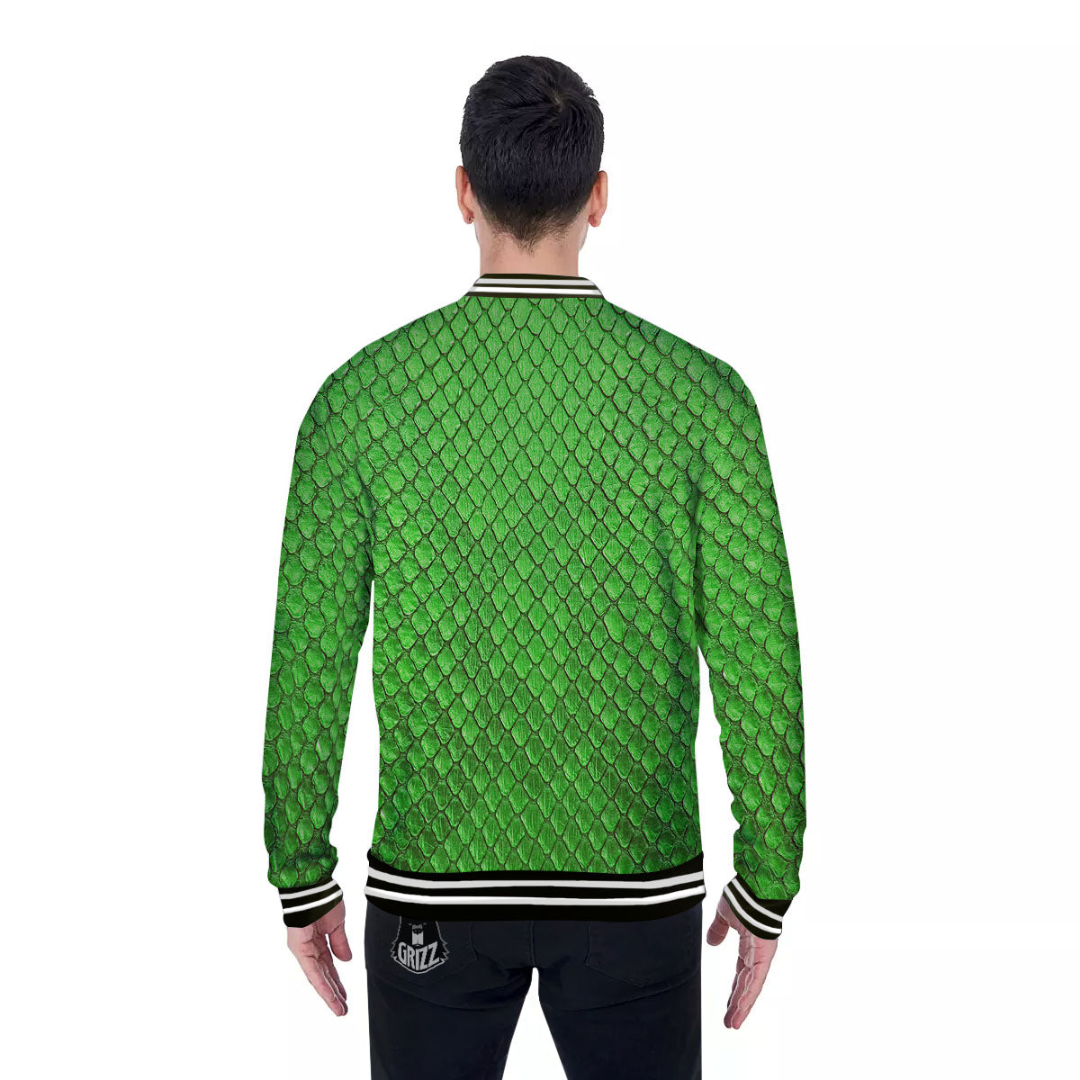 Snakeskin Python Green Print Baseball Jacket-grizzshop