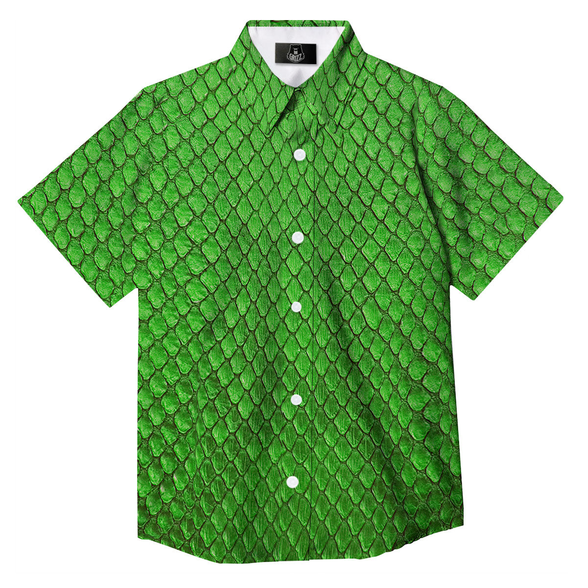 Snakeskin Python Green Print Button Up Shirt-grizzshop