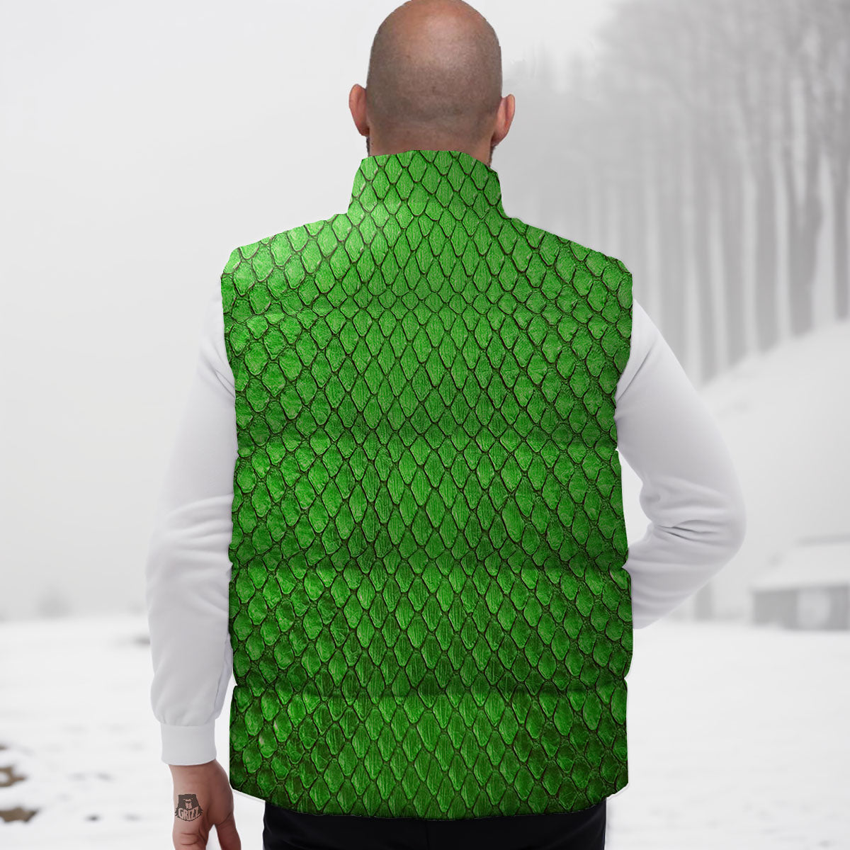 Snakeskin Python Green Print Down Vest