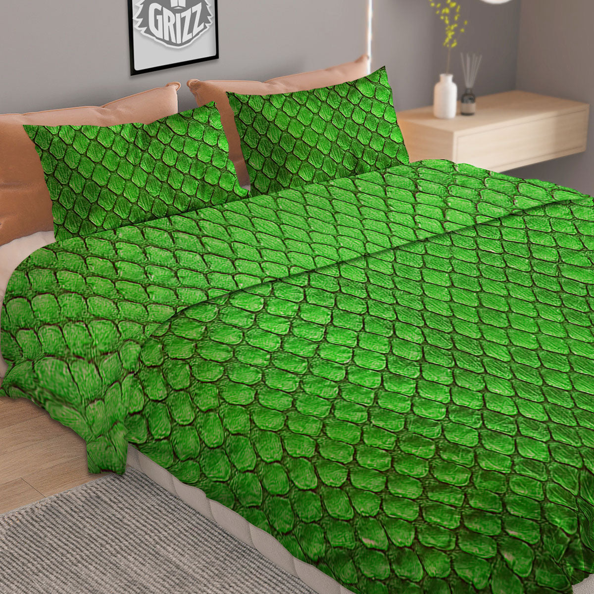 Snakeskin Python Green Print Duvet Cover Bedding Set