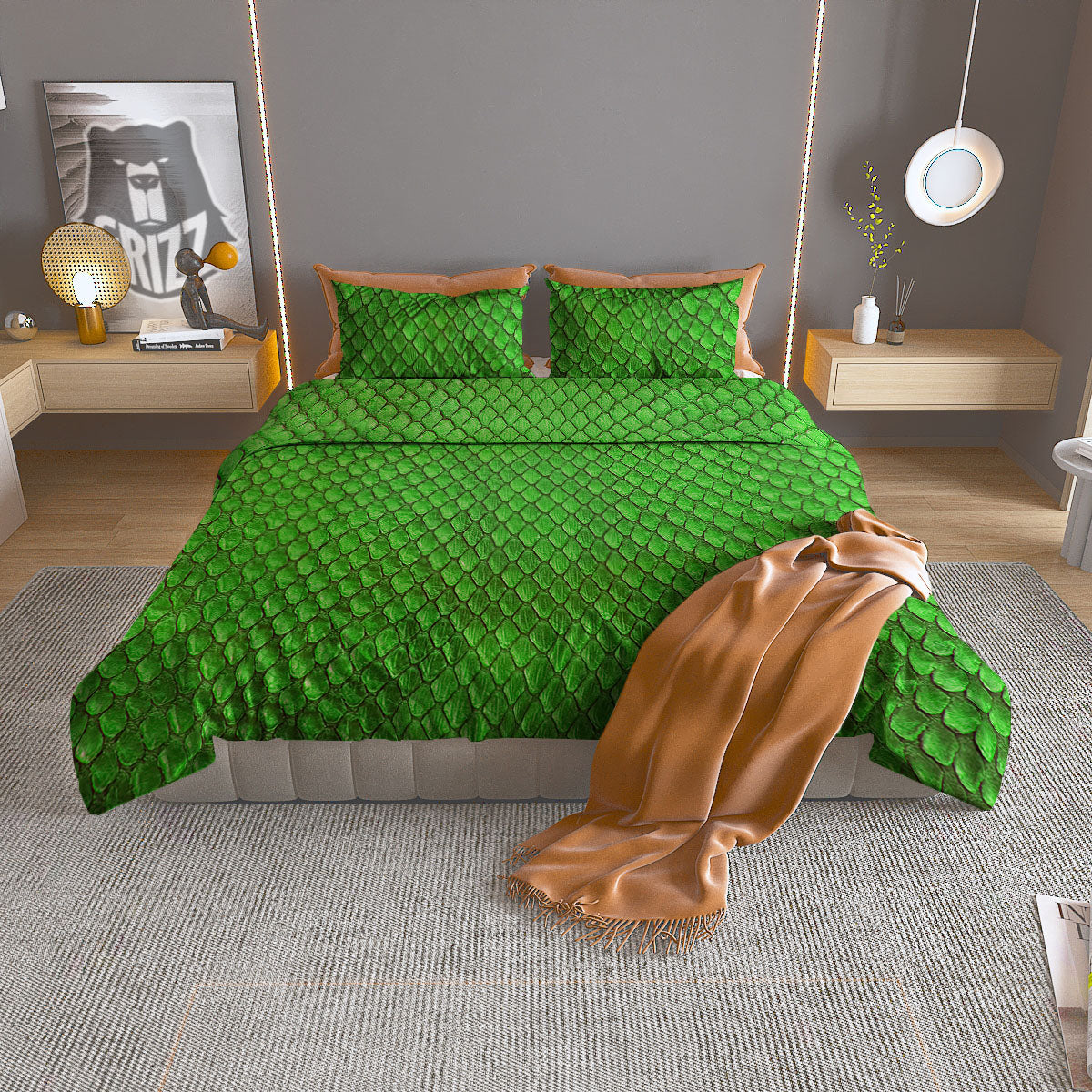 Snakeskin Python Green Print Duvet Cover Bedding Set