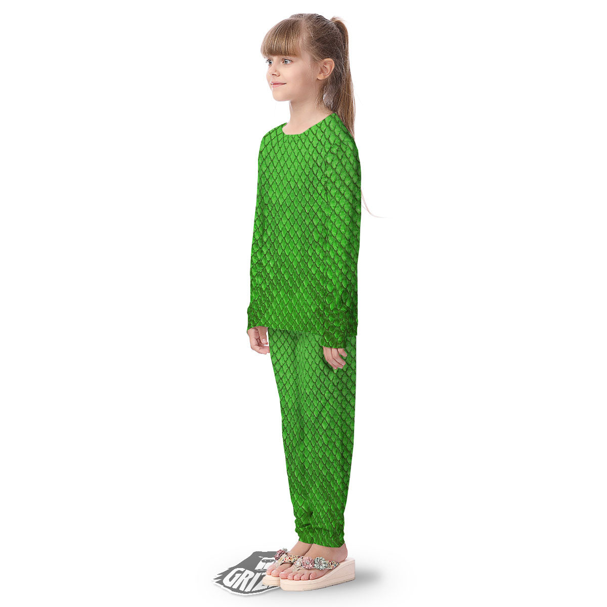 Snakeskin Python Green Print Kid's Pajamas-grizzshop