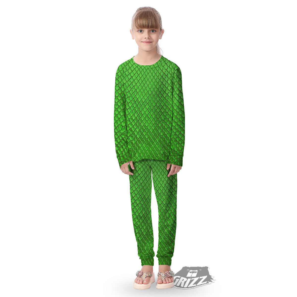 Snakeskin Python Green Print Kid's Pajamas-grizzshop