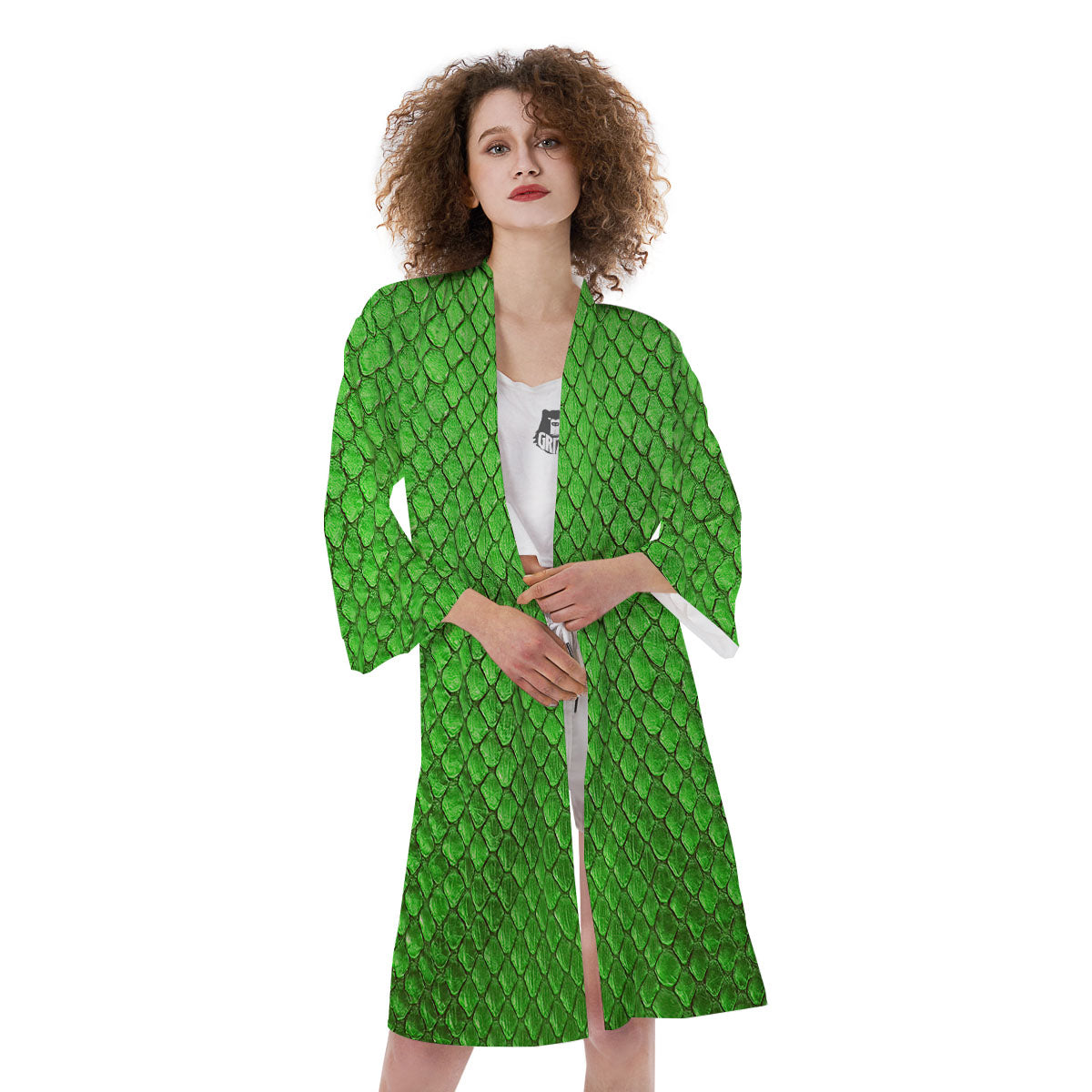 Snakeskin Python Green Print Kimono-grizzshop