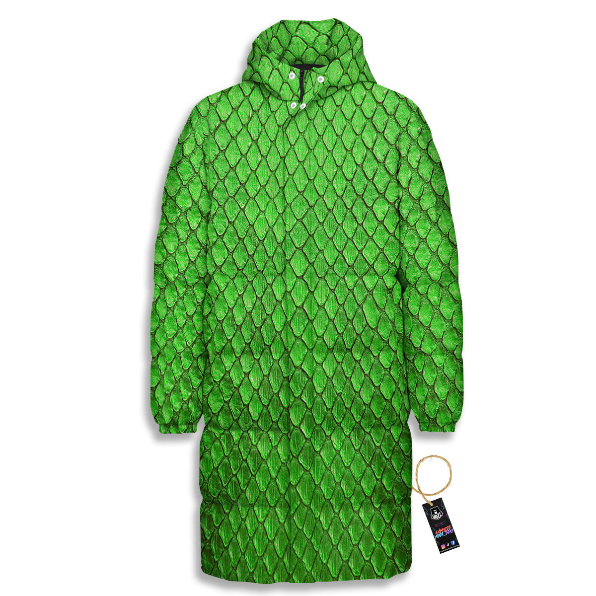 Snakeskin Python Green Print Long Down Jacket-grizzshop