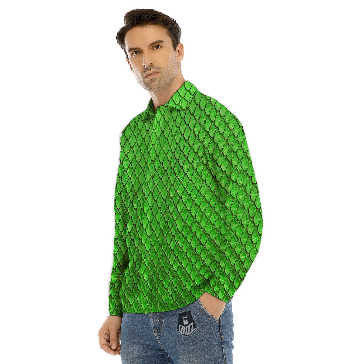 Snakeskin Python Green Print Men's Dress Shirts-grizzshop