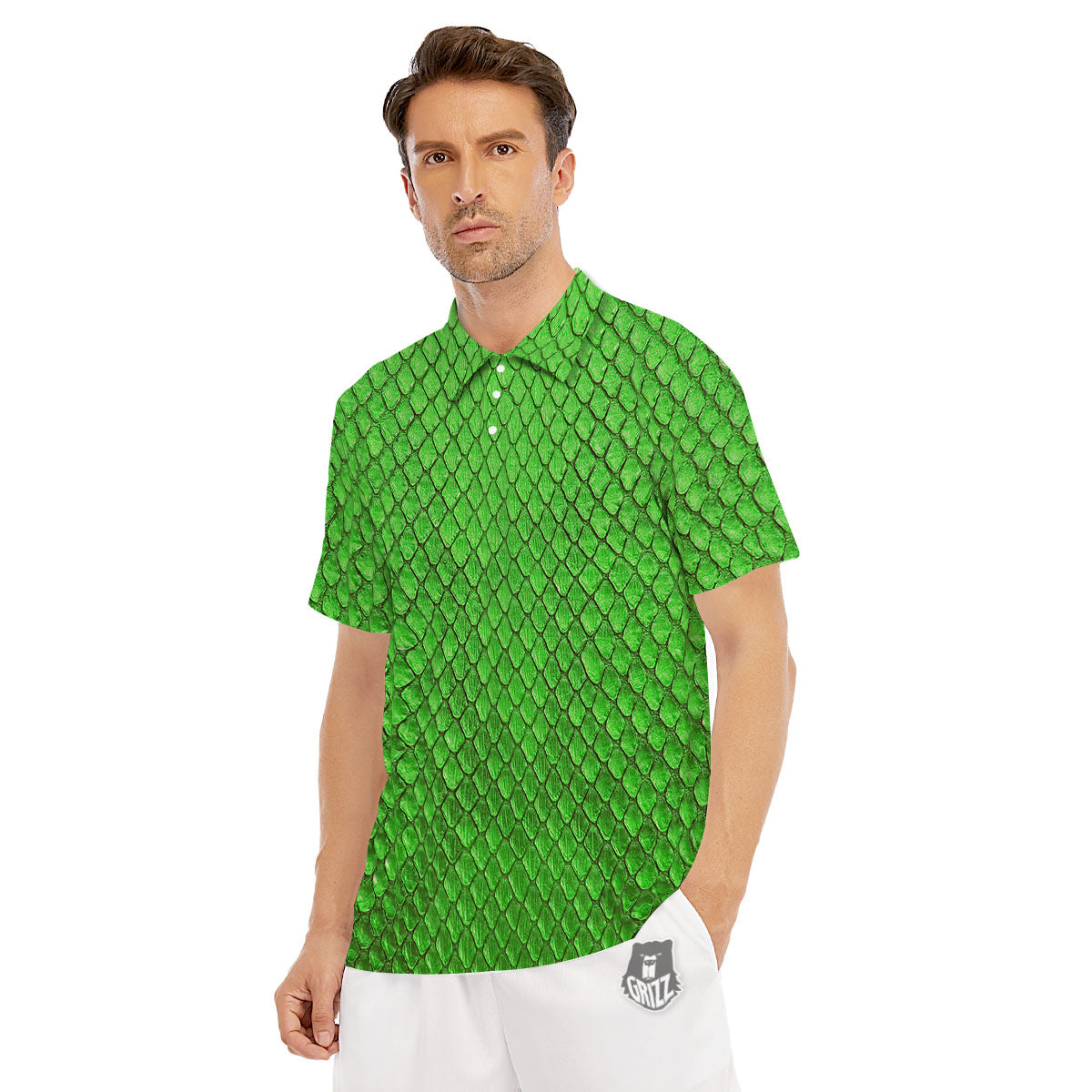 Snakeskin Python Green Print Men's Golf Shirts-grizzshop