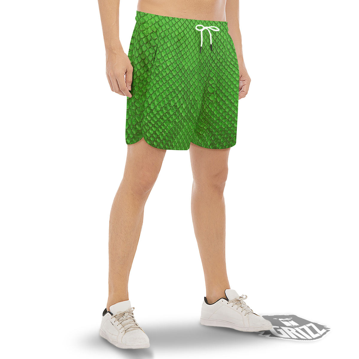 Snakeskin Python Green Print Men's Gym Shorts-grizzshop