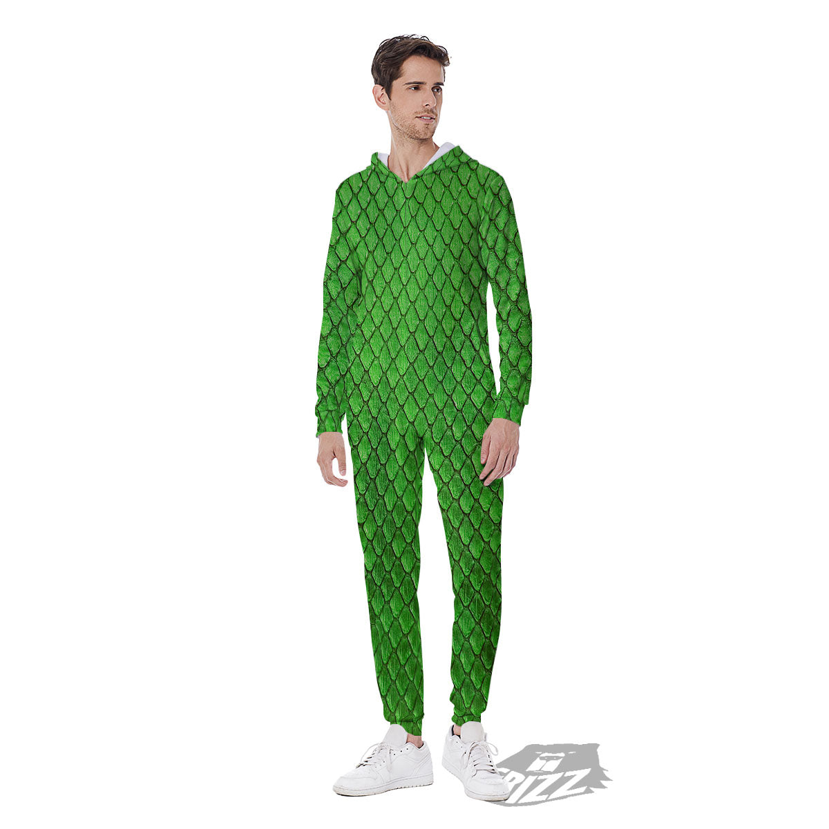 Snakeskin Python Green Print Men's Jumpsuit-grizzshop