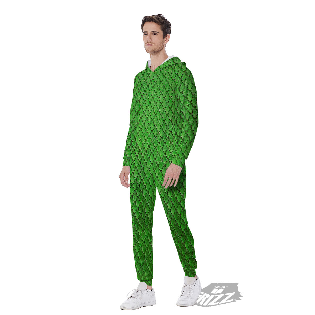 Snakeskin Python Green Print Men's Jumpsuit-grizzshop