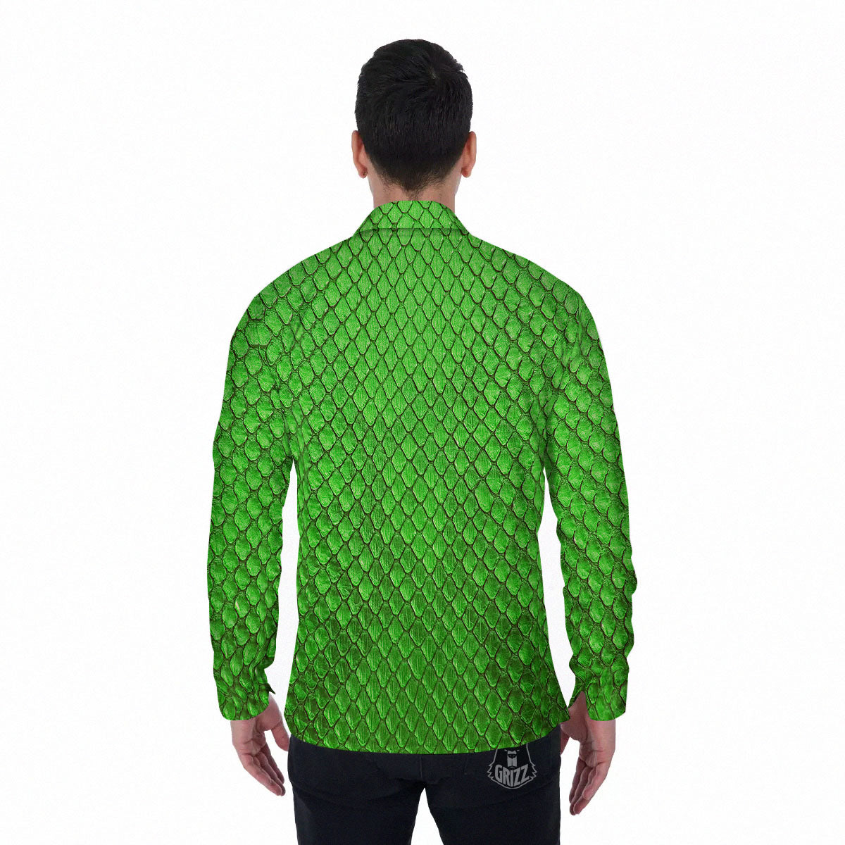 Snakeskin Python Green Print Men's Long Sleeve Shirts-grizzshop