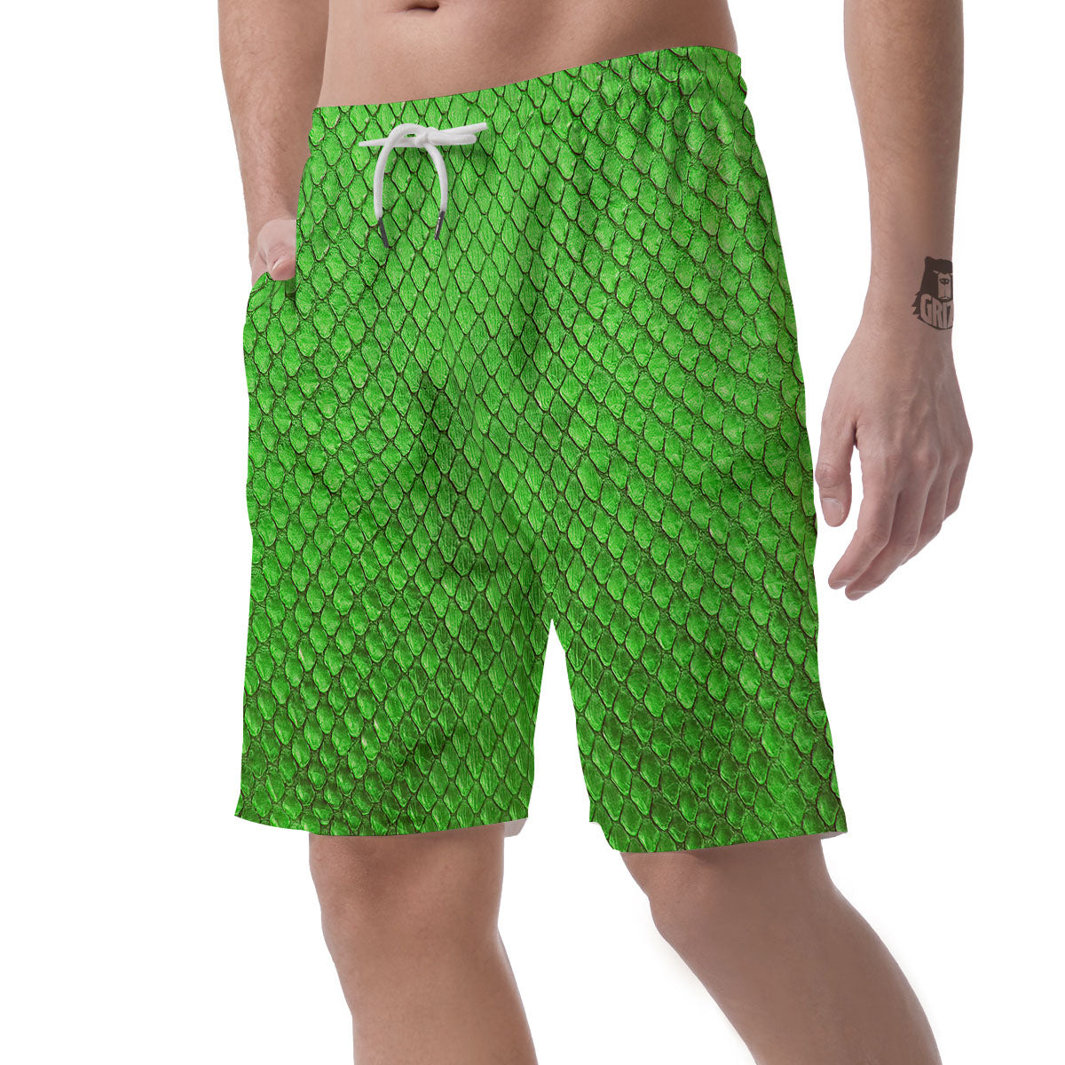 Snakeskin Python Green Print Men's Shorts-grizzshop