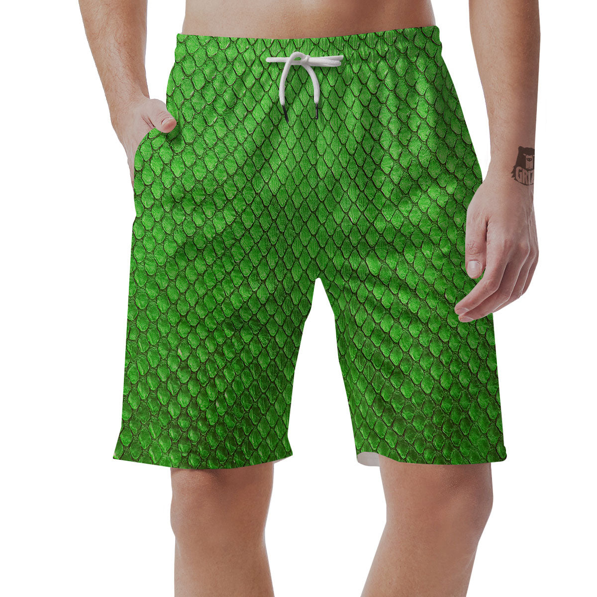 Snakeskin Python Green Print Men's Shorts-grizzshop