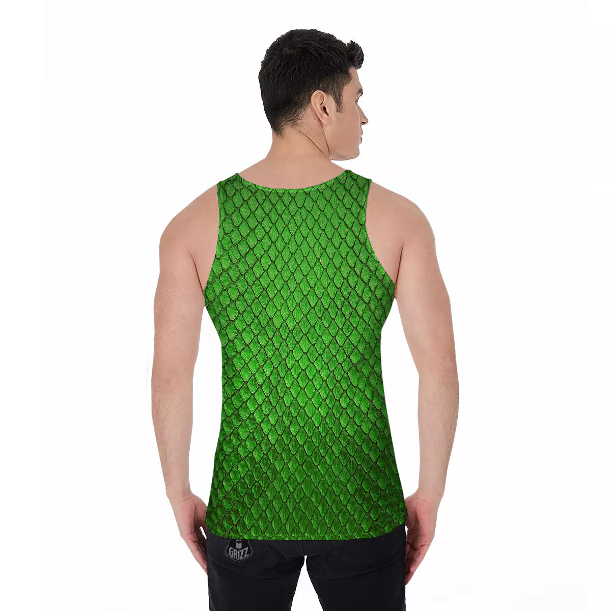 Snakeskin Python Green Print Men's Tank Top-grizzshop