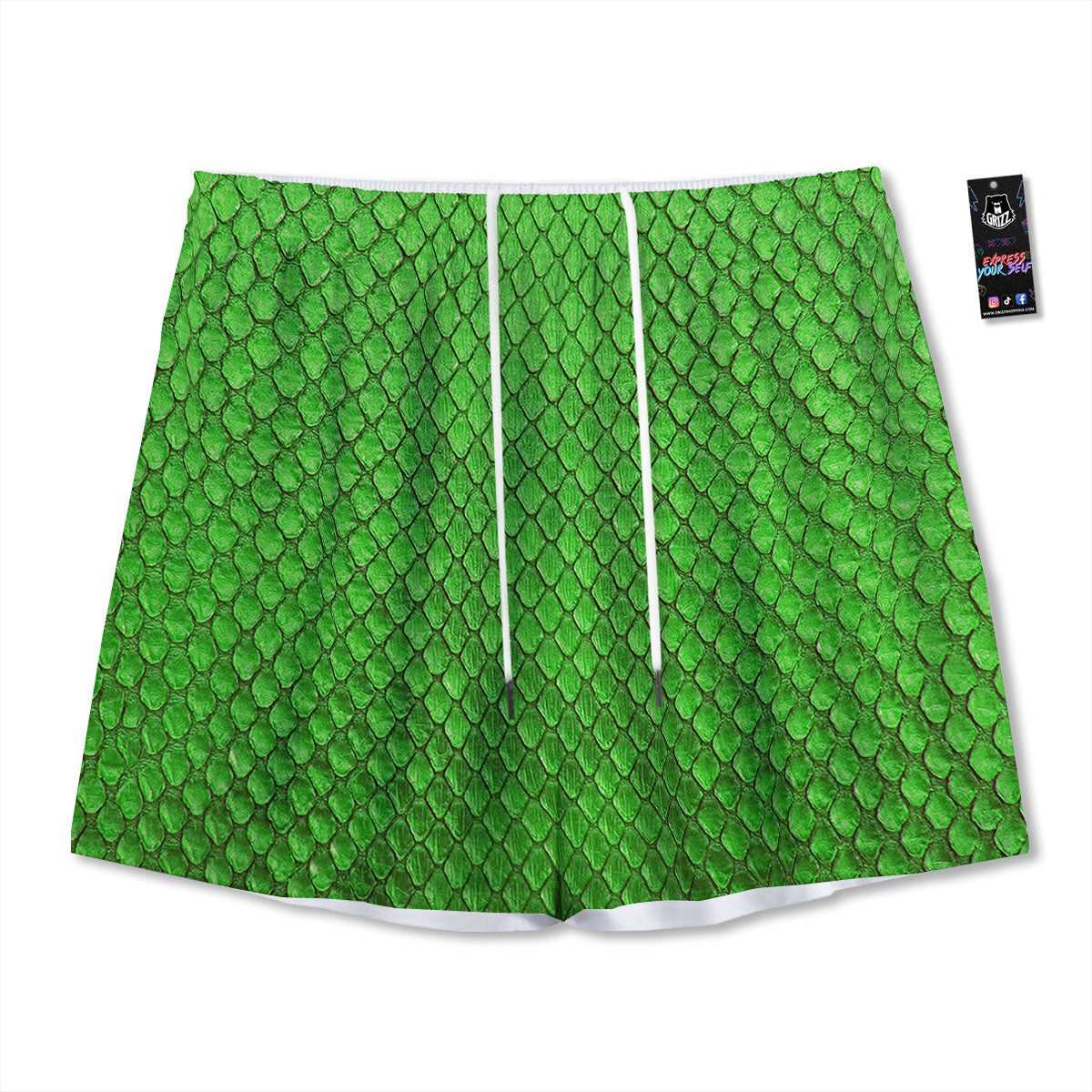 Snakeskin Python Green Print Mesh Shorts