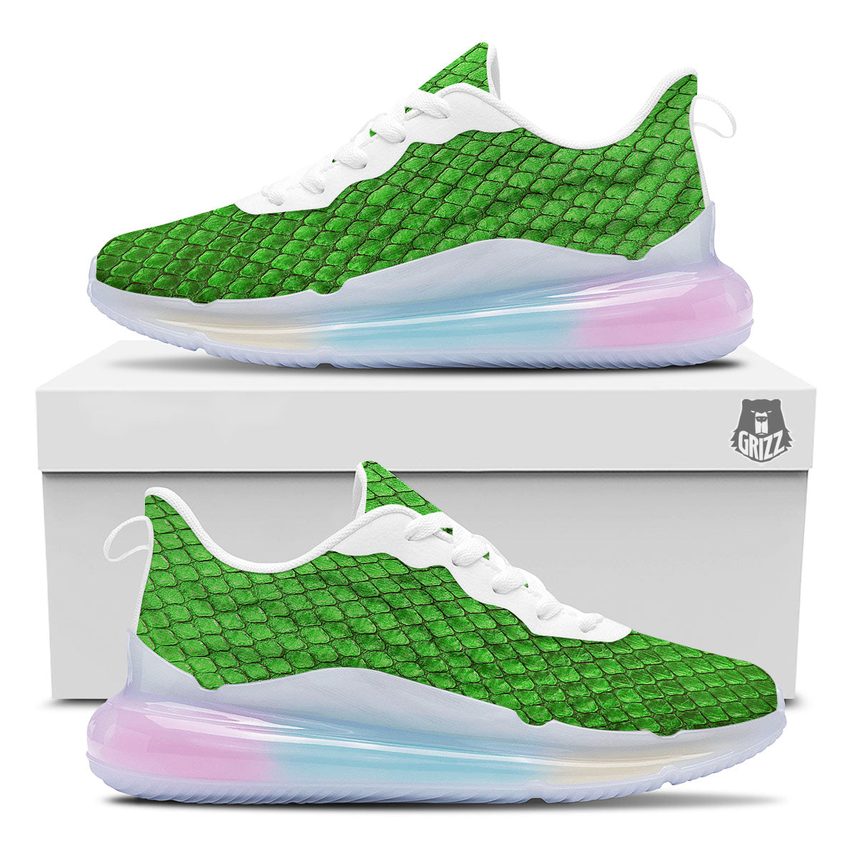 Snakeskin Python Green Print Running Sneakers-grizzshop