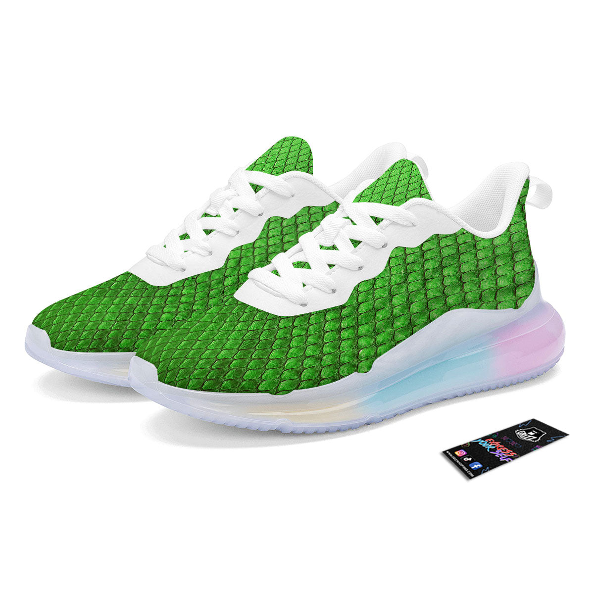 Snakeskin Python Green Print Running Sneakers-grizzshop