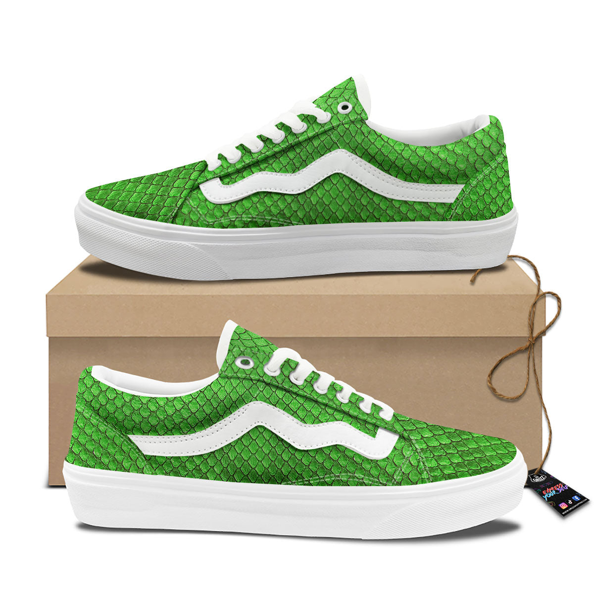 Snakeskin Python Green Print Skate Shoes-grizzshop