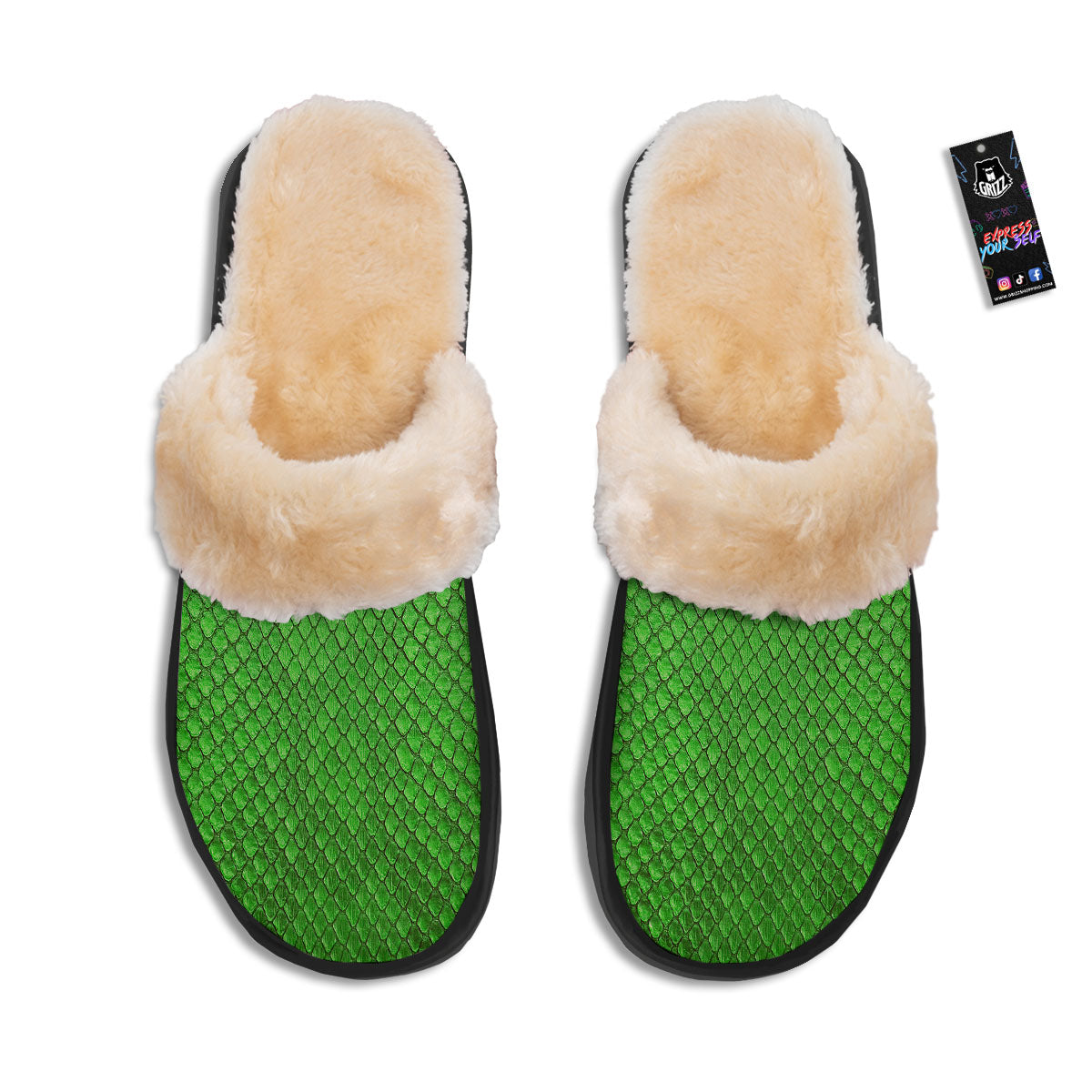 Snakeskin Python Green Print Slippers-grizzshop