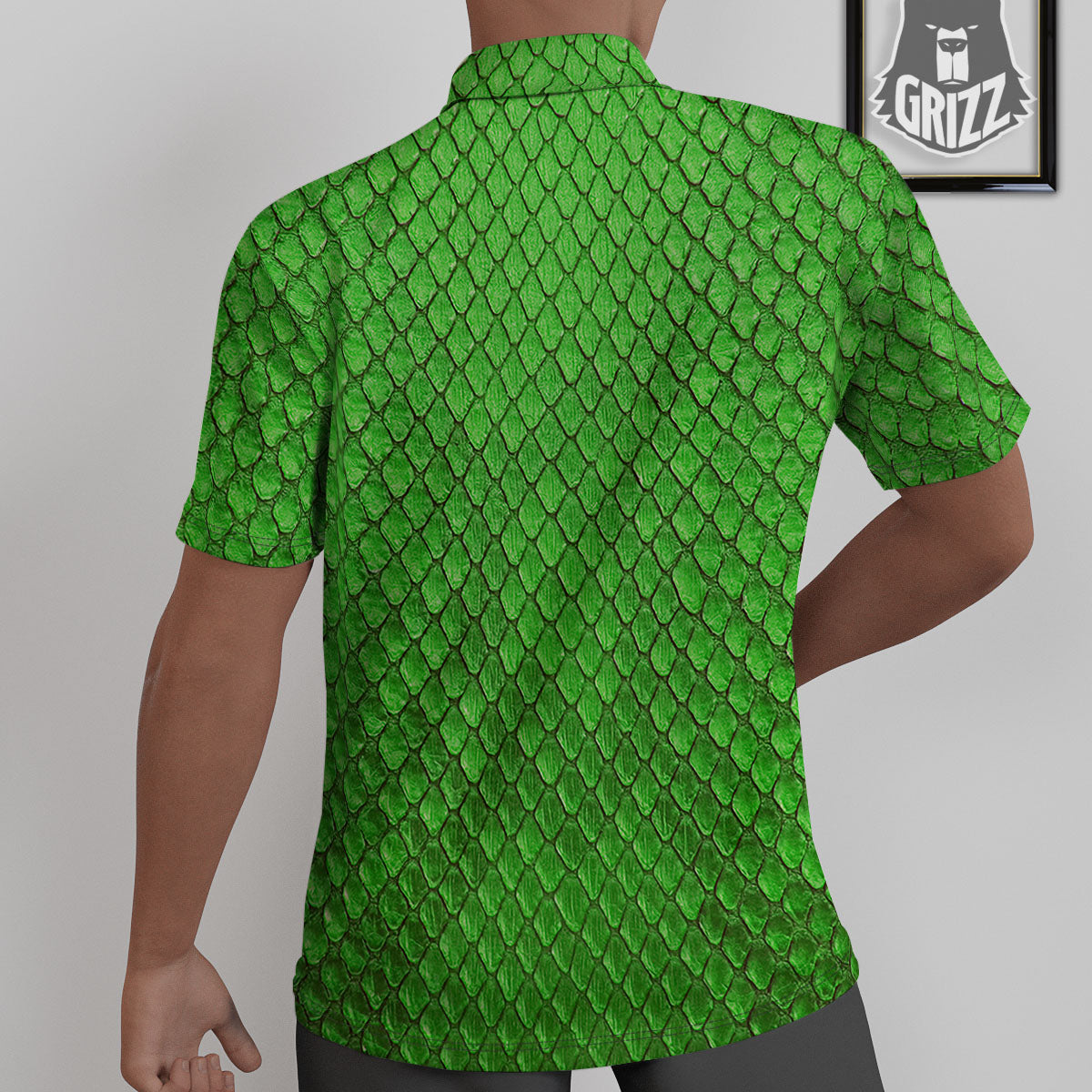 Snakeskin Python Green Print Untucked Shirts-grizzshop