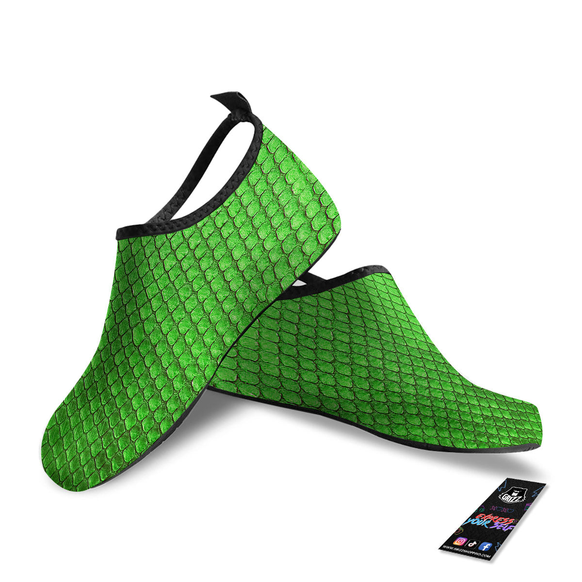 Snakeskin Python Green Print Water Shoes-grizzshop