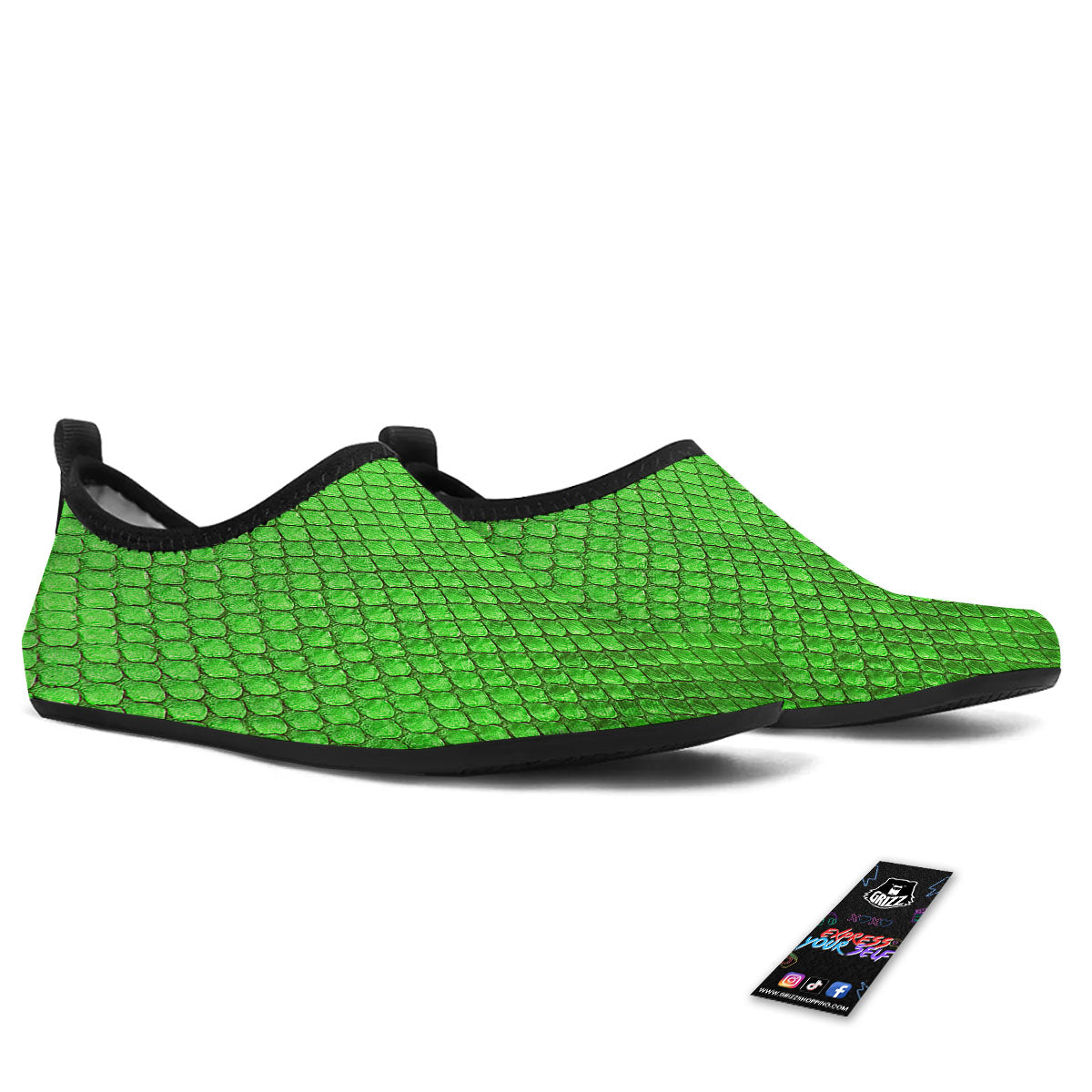 Snakeskin Python Green Print Water Shoes-grizzshop